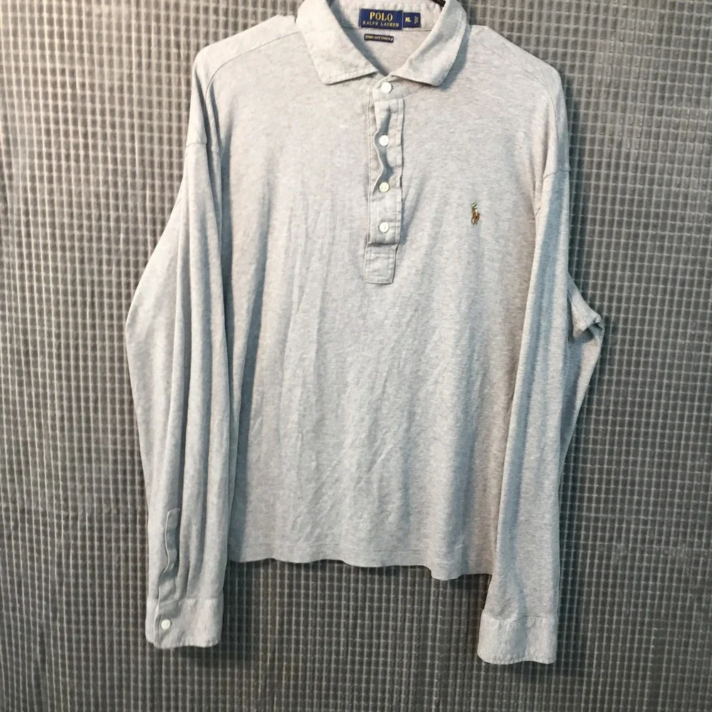 Polo Ralph Lauren Mens XL Gray Pima Soft Touch Long Sleeve Polo Shirt